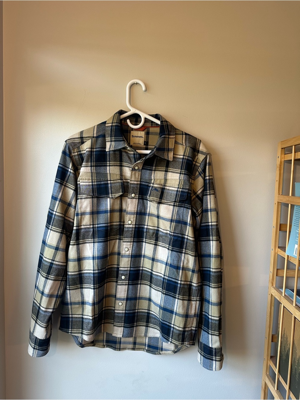 Simms Plaid Button-Down Shirt Jacket in Navy and Cream